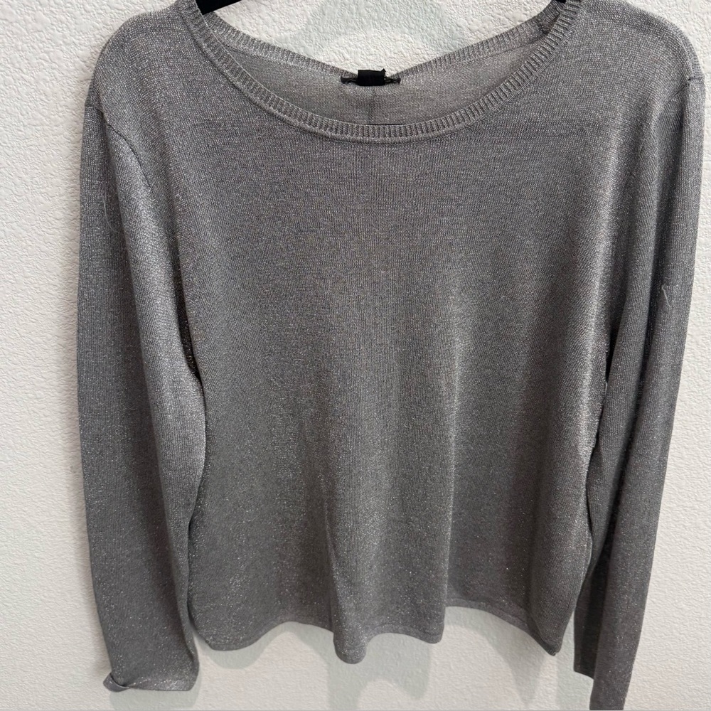 Halogen Silver Sparkly Crewneck Top, Long Sleeve, NWT, Viscose/Metallic Blend XL